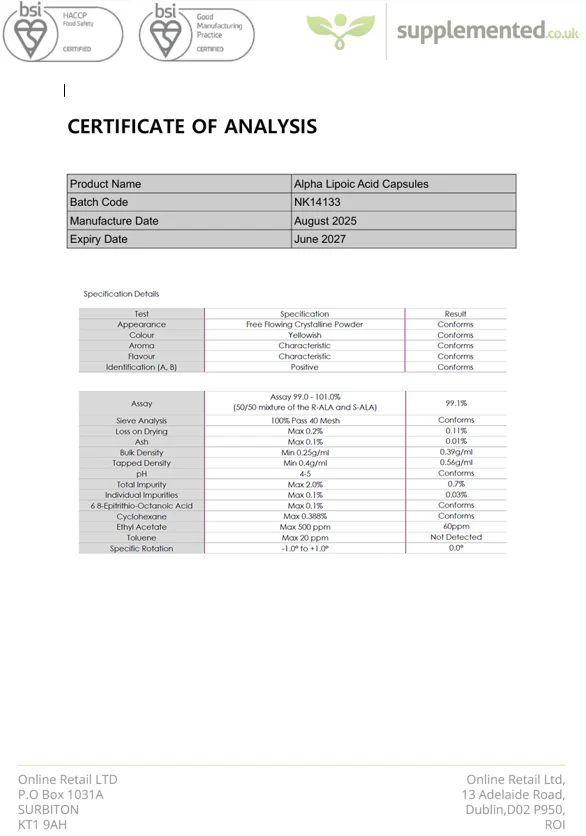 Alpha Lipoic Acid 250mg Capsules - Image 4