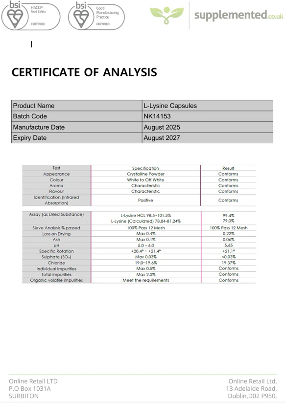 L-Lysine 500mg Capsules - Image 3