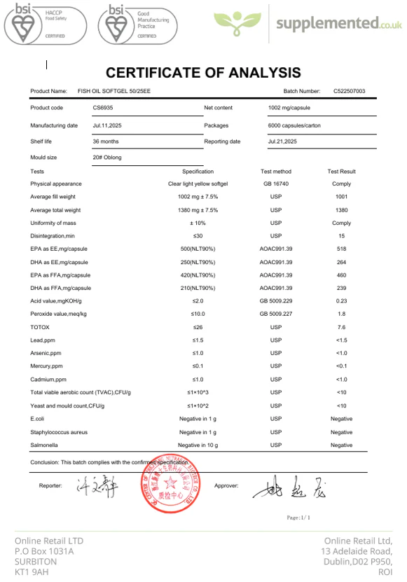 Omega 3 1000mg 50/25% Fish Oil Softgel Capsules - Image 4