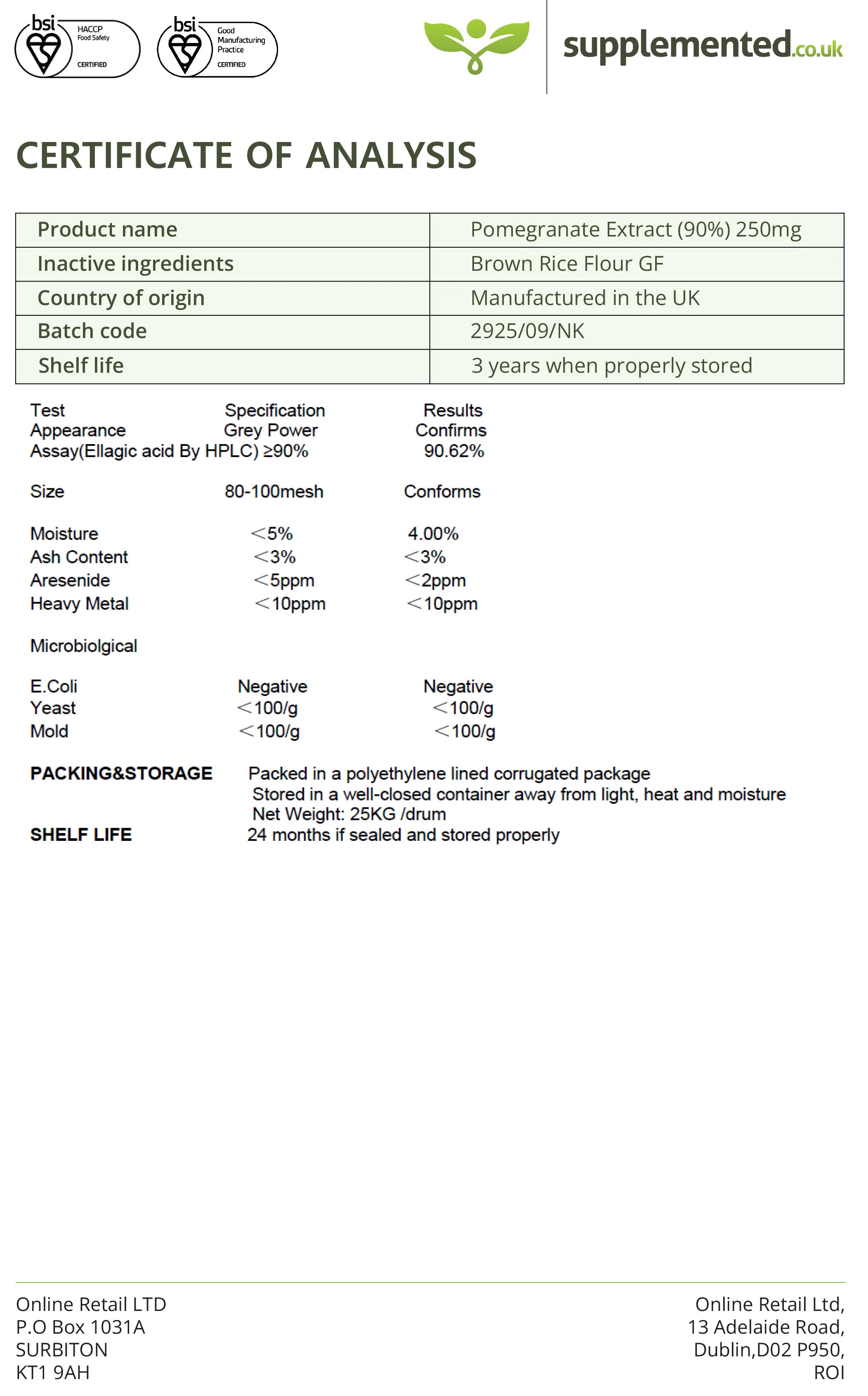 Pomegranate Extract (90% Ellagic Acid) 250mg Capsules - Image 5