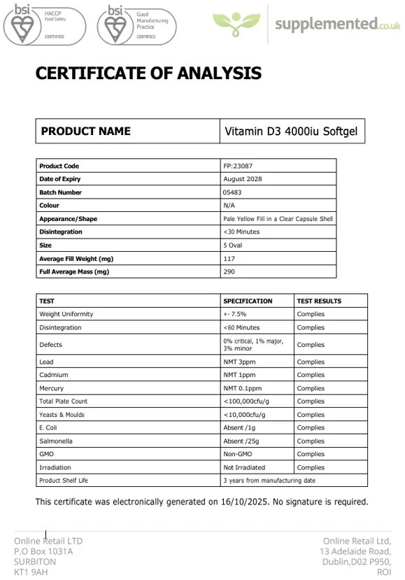 Vitamin D3 4000 IU Softgels - Image 3